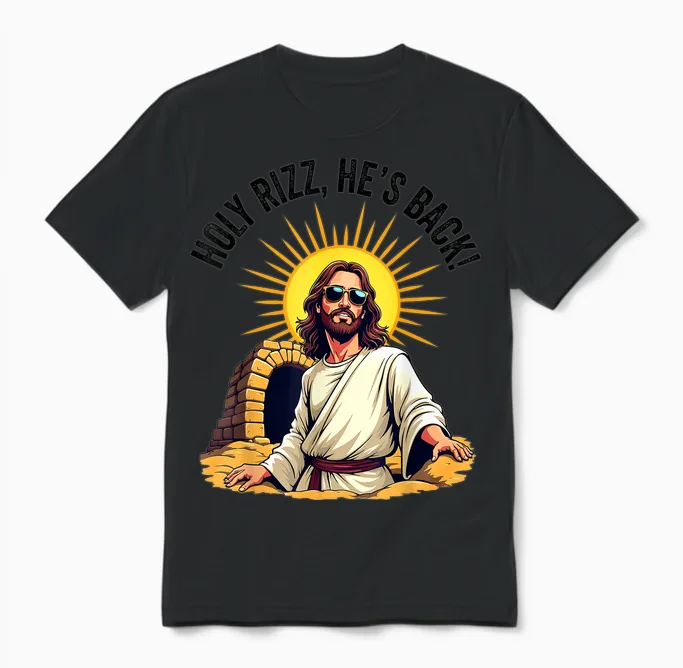 Holy Rizz, Il Est De Retour Humour Chrétien Drôle Jésus Meme Unisex T-Shirt in Black
