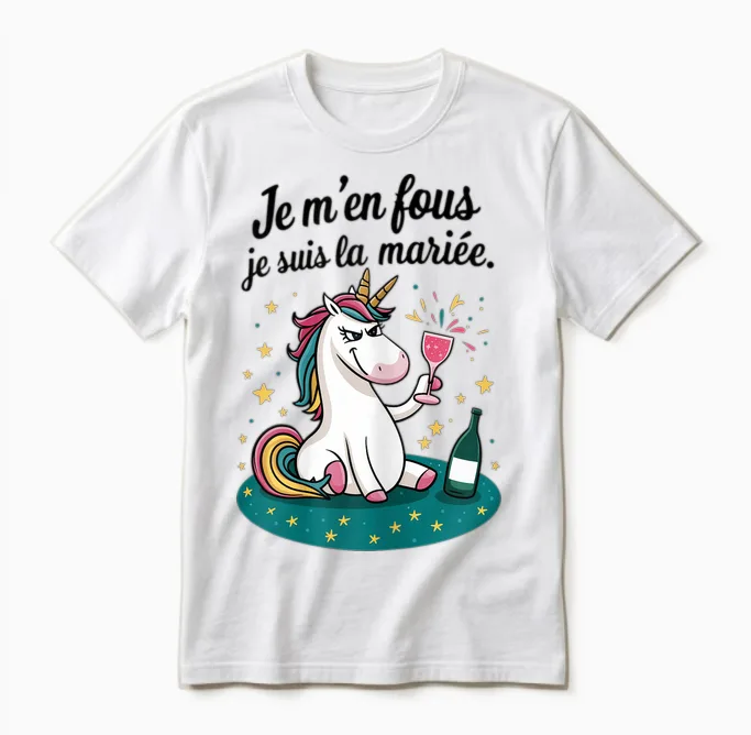 Woman I Don't Care J Am the Bride Bride Evjf Woman Unicorn T-Shirt, White Unisex T-Shirt in White