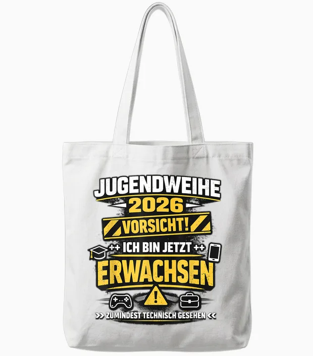 Jugendweihe 2026 Vorsicht Ich Bin Jetzt Erwachsen Tote Bags in White