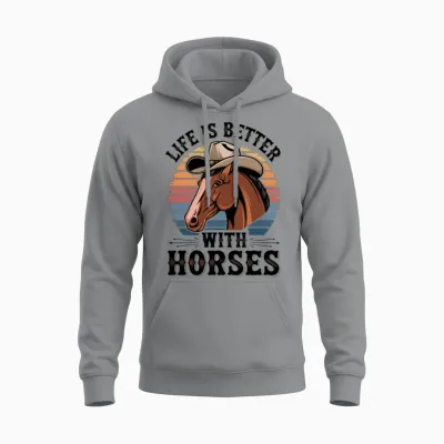 Life Is Better with Horses, Retro Horse Lover Unisex Hoodie - Sport Grey