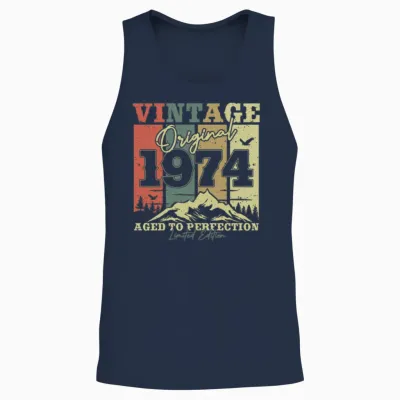 Vintage '74 Birthday Gift Unisex Tank Top - Navy