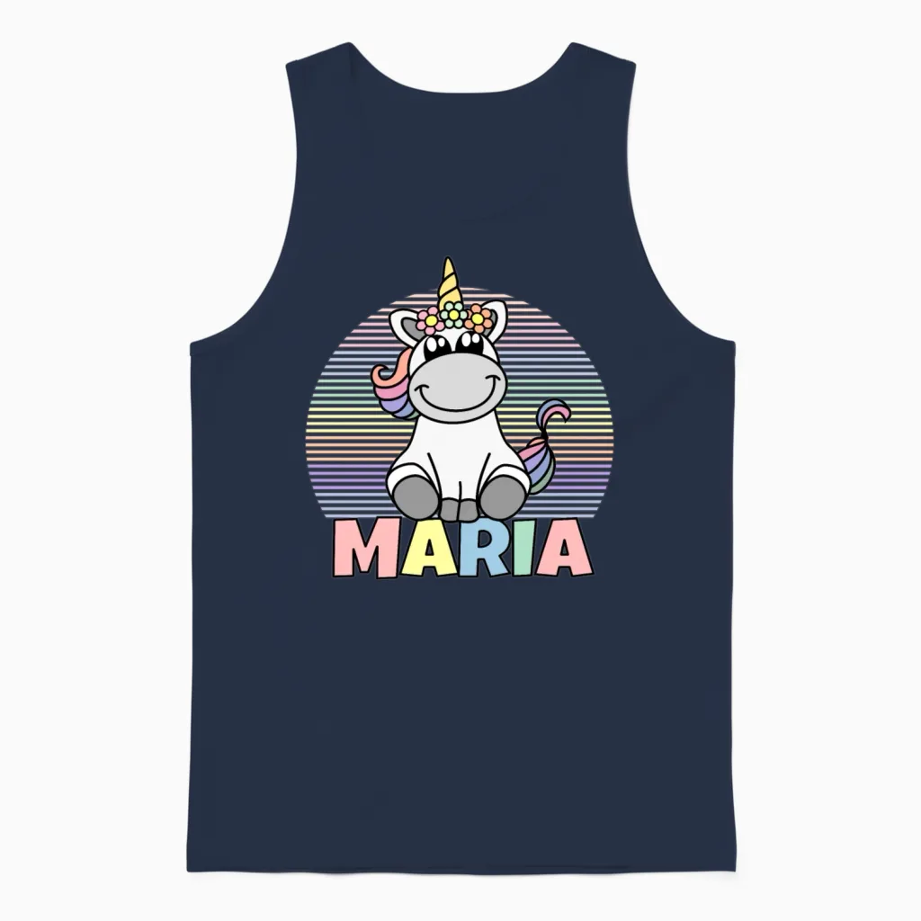 Maria Name Unicorn Unisex Tank Top in Navy