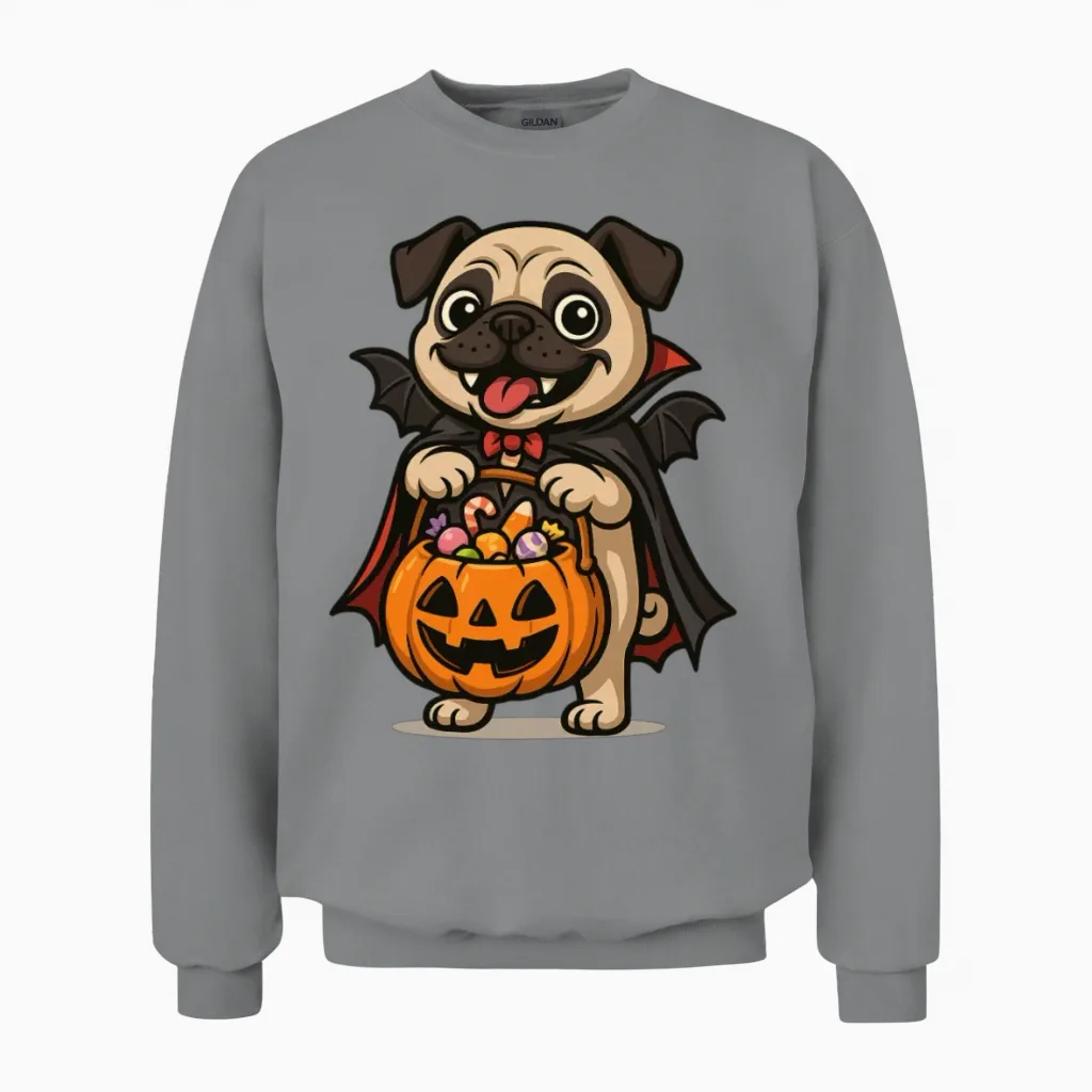 Bat Pug Halloween Pumpkin Unisex Sweatshirt in Sport Grey