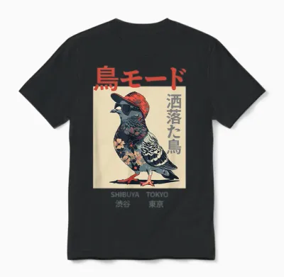 Harajuku Tokyo Anime Manga Cool Bird Word Game Funny Japanese T-Shirt, Black Unisex T-Shirt - Black
