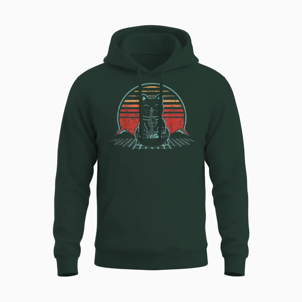 Japan Ramen Katze Unisex Hoodie in Forest