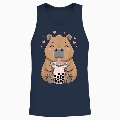 Lovely Bubble Tea Capybara for Girls, Kawaii Unisex Tank Top - Navy