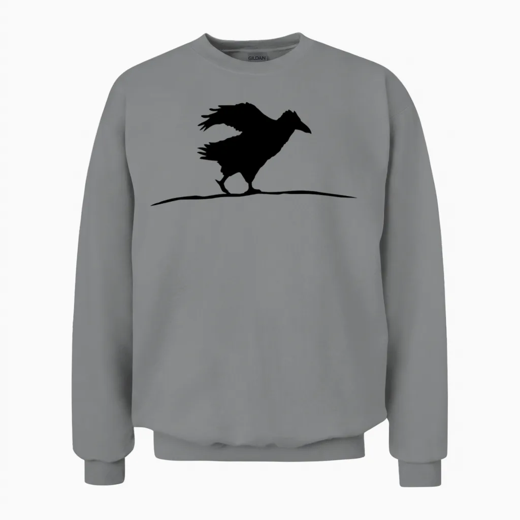Raven Bird Crow Goes Fast Run Fun Comic Silhouette Unisex Sweatshirt in Sport Grey