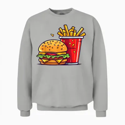 Burger and French Fries Kids Men Women Boys Girls Gourmet Unisex Sweatshirt - Ash