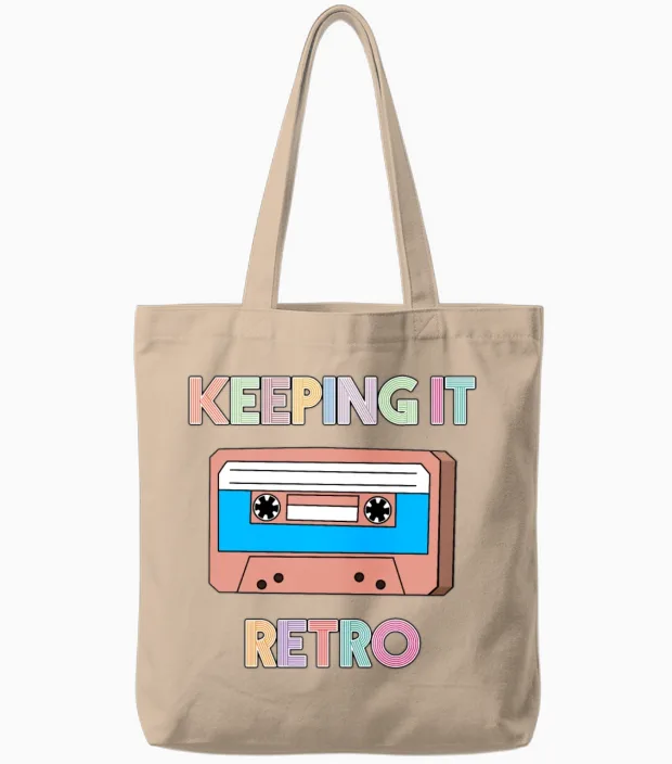 Keeping It Retro - 90's Retro Cassette Tape Design Tote Bags - Natural