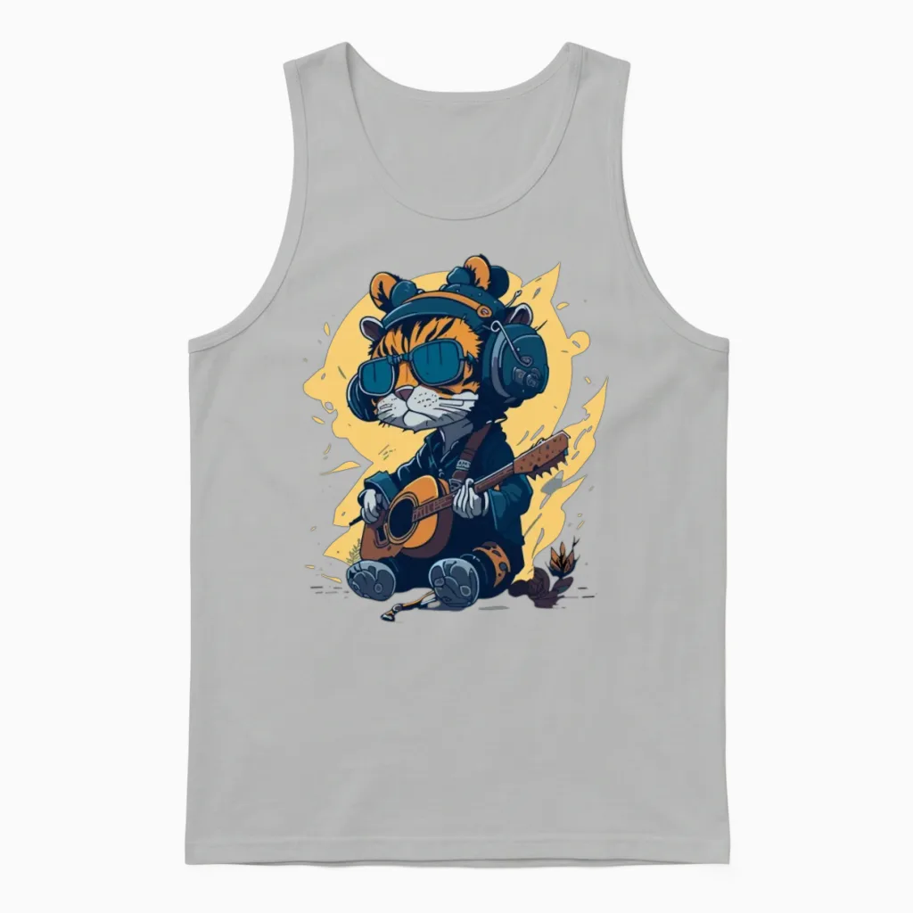 Fanny, Beautiful Tiger Design .cute Guitar Design Unisex Tank Top in Ash