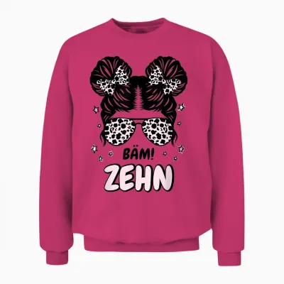 Kids 10th Birthday Girl Messy Bun Bäm! Ten T-Shirt, Black, S Unisex Sweatshirt - Heliconia