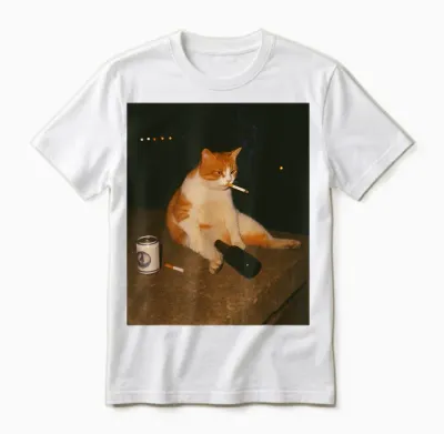 Funny Cigarette Kitten Smoking Stupid Cat Meme Brainrot Unisex T-Shirt - White