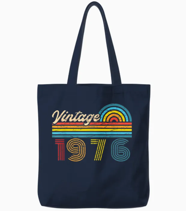 Original 1976 Vintage Anniversaire 50 Ans Pour Hommes Femmes Tote Bags in Navy