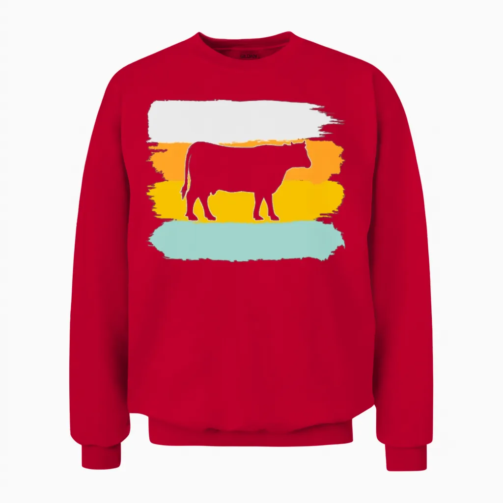 Cow Retro Farm & Country Unisex Sweatshirt in Red