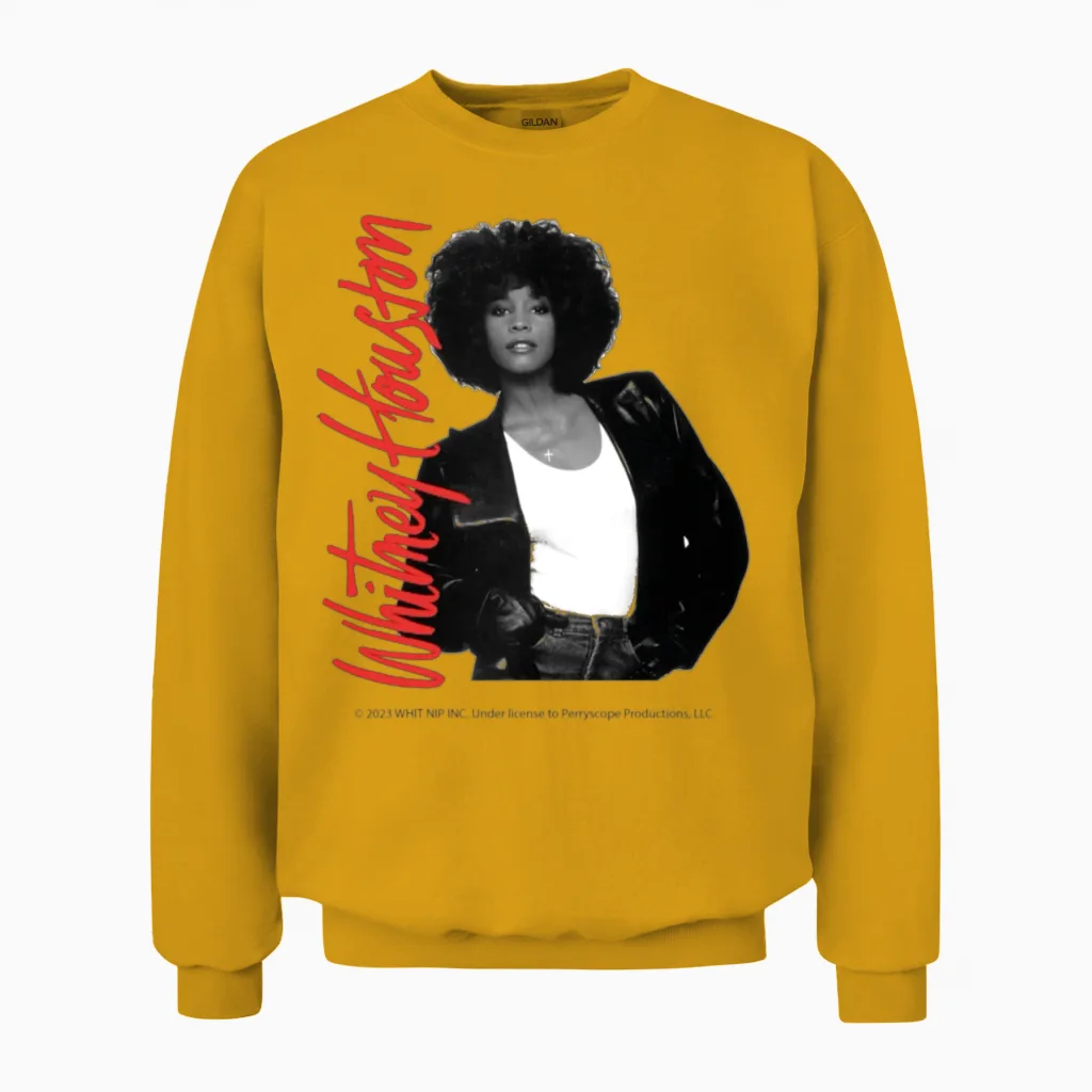 Whitney Houston Photo Mug and Pink Nameplate Unisex Sweatshirt in Gold