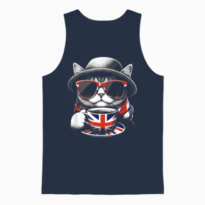 Cat Sunglasses Uk British Flag England Funny Unisex Tank Top - Navy