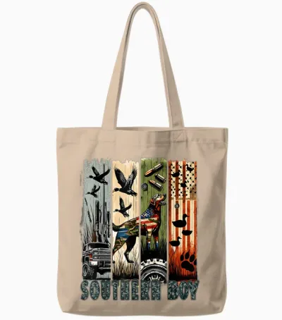 Southern Boy Camo Hunting Duck Dog Patriotic Usa Flag Boys Tote Bags - Natural
