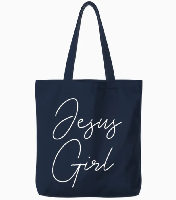 Christian Jesus Girl & Faith Tote Bags in Navy