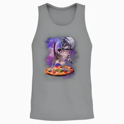 Funny Cat Flying a Pizza Astronaut Kitten Space Unisex Tank Top - Sport Grey