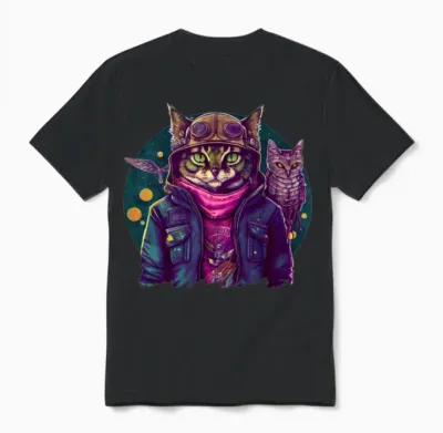 A Cat and an Owl Unisex T-Shirt - Black
