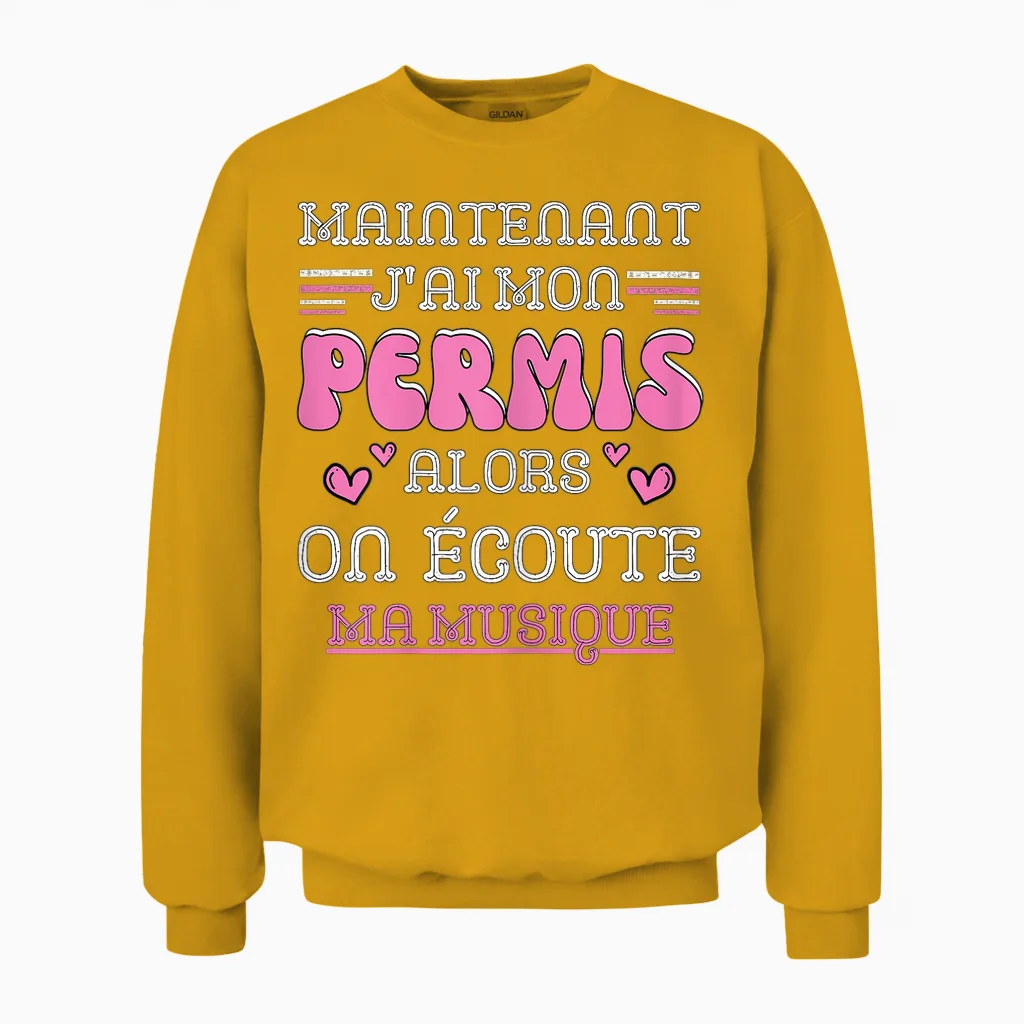 Driving License Gift Girl, Driving Car Humor Unisex Sweatshirt in Gold