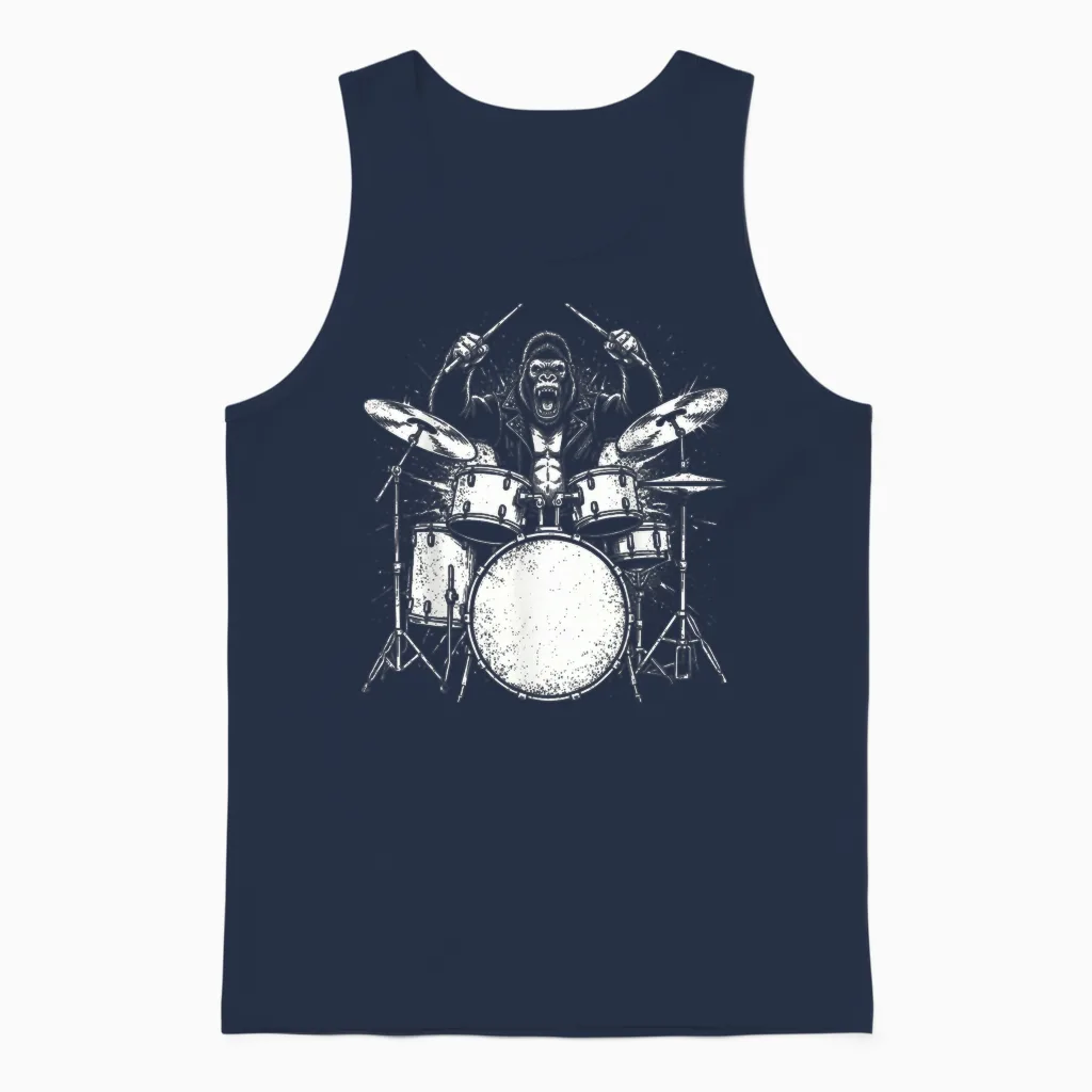 Gorilla Drummer Rock Wild Animal Jouant De La Batterie Unisex Tank Top in Navy