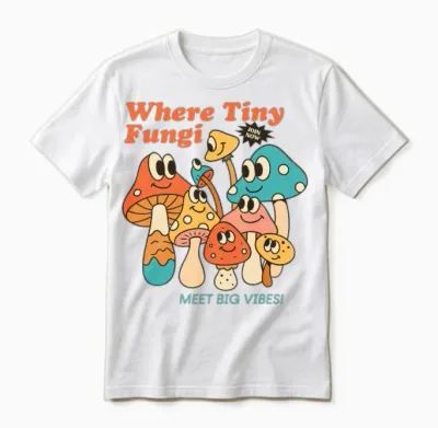 Cheerful Retro Mushrooms Unisex T-Shirt - White