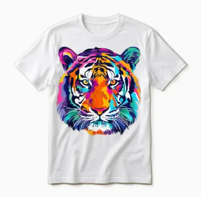 Tigerco. Colorful Tiger Graphic Unisex T-Shirt, Black, Small, Short Sleeve, Classic Fit Unisex T-Shirt - White