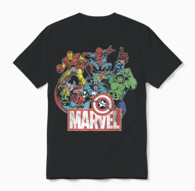 Marvel Avengers Team Retro Comic Vintage T-Shirt, Black, S Unisex T-Shirt - Black