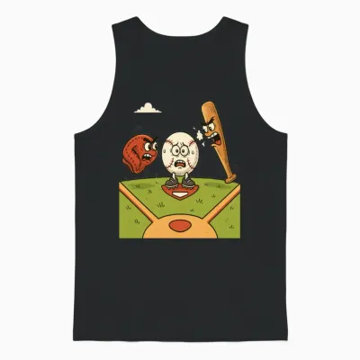 Funny Baseball Cartoon Unisex Tank Top - Black