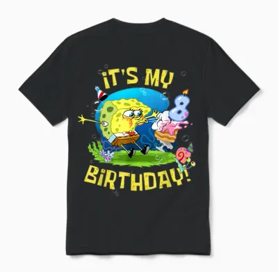Spongebob It's My 8th Birthday Cake Eight Years Spongebob Unisex T-Shirt - Black