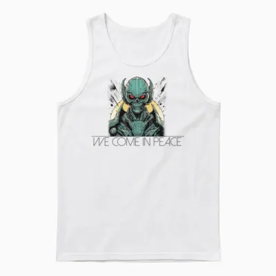 We Come in Peacealien Ufo Commander Unisex Tank Top - White