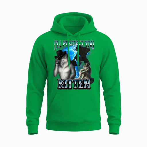 Funny Alpha Wolf Meme I'll Protect You Kitten Bootleg Unisex Hoodie - Irish Green