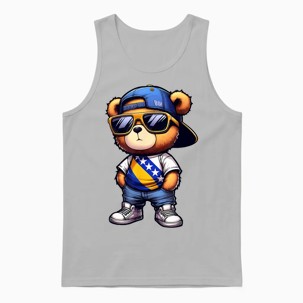 Balkan-T-Shirts Und Bosnische Geschenke Niedlicher Teddybär Mit Bosnischer Flagge Bosniens Unisex Tank Top in Ash