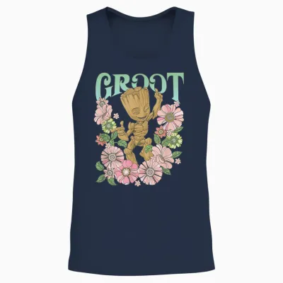 Marvel Guardians of the Galaxy Groot Floral Dance Poster T-Shirt Small Unisex Tank Top - Navy