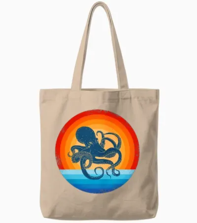 Octopus Retro Vintage Tote Bags - Natural