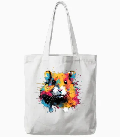 Cool Hamster on Colourful Painted Hamster T-Shirt, Black Tote Bags - White
