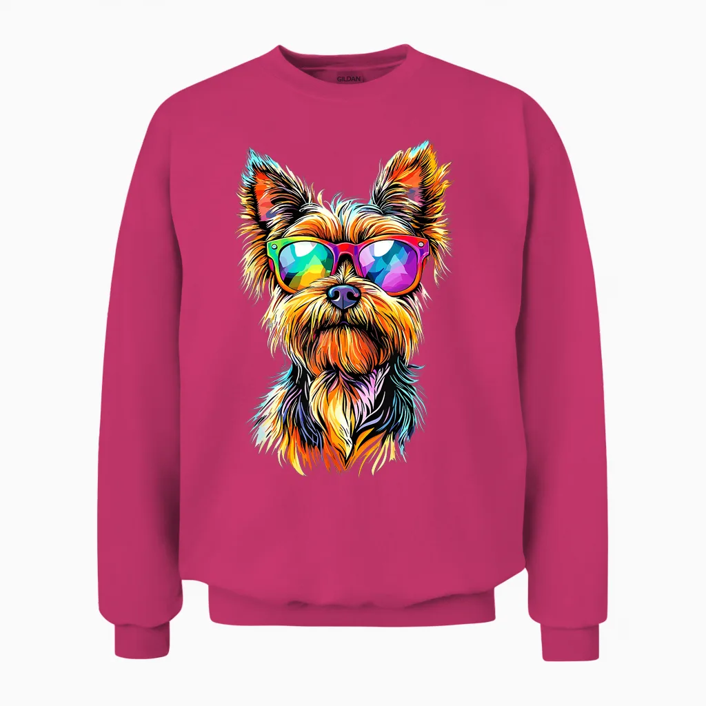 Yorkshire Terrier Sunglasses Dogs Lovers Yorkie T-Shirt, Black, S Unisex Sweatshirt in Heliconia