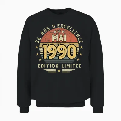 Mai 1990 Cadeau Anniversaire Mai 1990 36 Ans Homme Femme Unisex Sweatshirt - Black