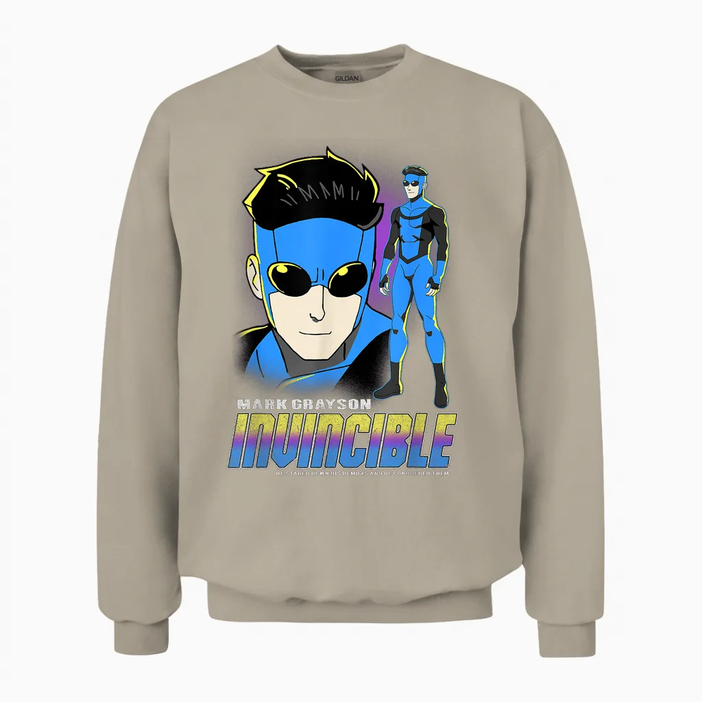 Invincible Mark Grayson Blue Suit Showcase Distressed Unisex Sweatshirt in Sand