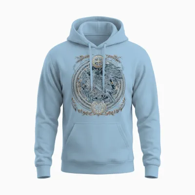 Odins Raven Viking Valhalla Viking Mythology T-Shirt, Black Unisex Hoodie - Light Blue