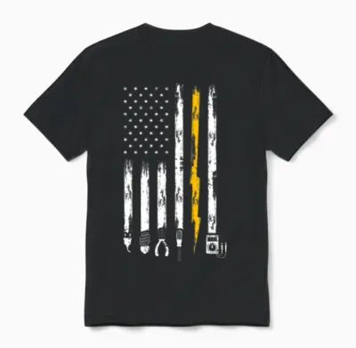 Electrician Us Flag Tools for Electricians Gift Unisex T-Shirt - Black