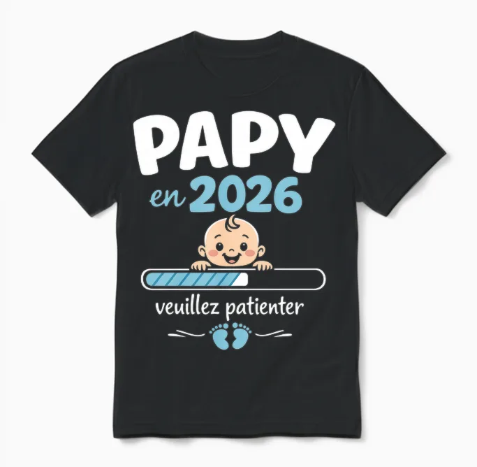 Futur Papy En 2026 Cadeau Annonce Grossesse Grand-Père Manche Longue Unisex T-Shirt in Black