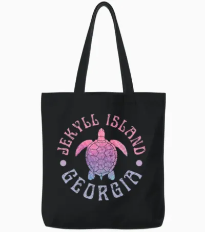 Jekyll Island Georgia Sea Turtle Beach Ocean Cute Tote Bags - Black