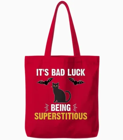 Bad Luck Black Cat Bat Funny Superstitious Meme Tote Bags - Red