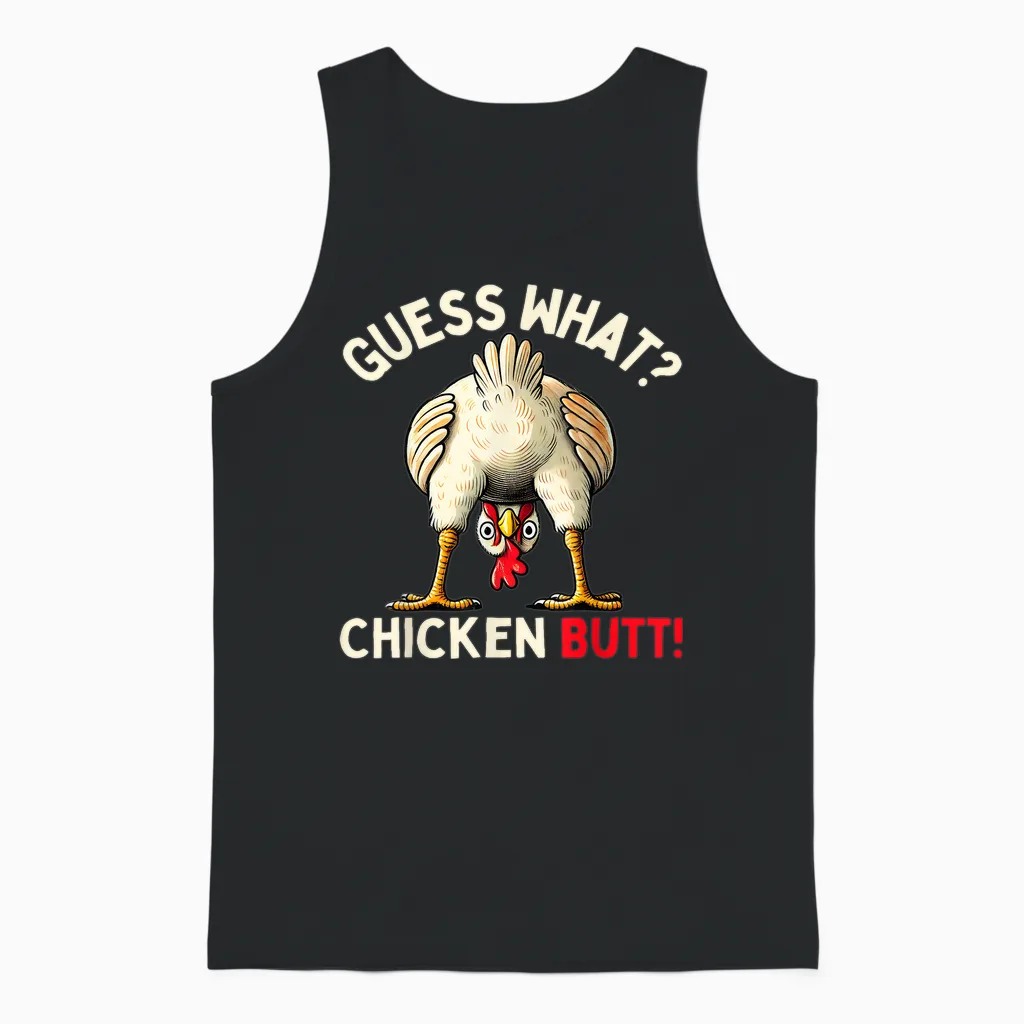 Funny Chicken Graphic Tees Men Women and Kids Chicken Butt Unisex Tank Top in Black