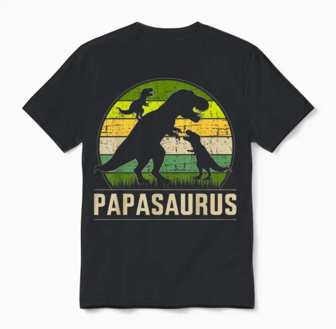 Papasaurus Zwei Kinder Für Papa Zum Vatertag Weihnachten Unisex T-Shirt in Black