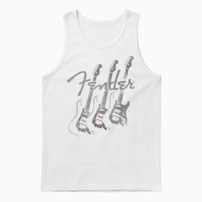 Fender Stacked Guitar Faded Logo Unisex Tank Top - White