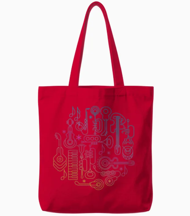 Colorful Music Instruments Lovers Gift Tote Bags in Red