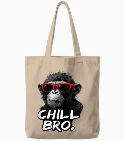 Chill Bro Cool Monkey with Sunglasses Funny Saying Gamer Tote Bags - Natural